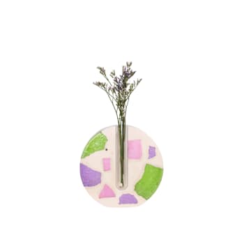 Vase soliflore, béton vert, rose et lilas. Pièce unique