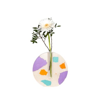 Vase soliflore, béton orange, lilas et turquoise. Pièce unique