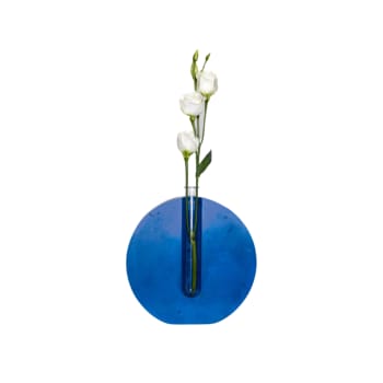 Vase, soliflore en béton coloré bleu. Pièce unique