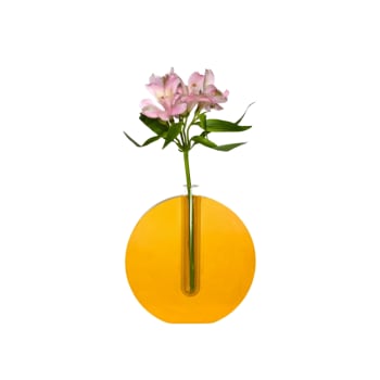 Vase, soliflore en béton coloré jaune. Pièce unique