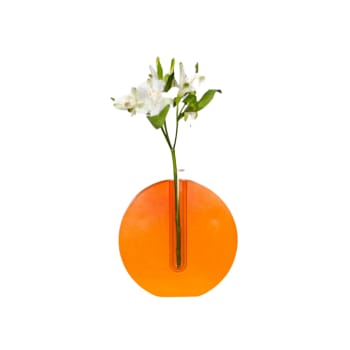 Vase, soliflore en béton coloré orange. Pièce unique