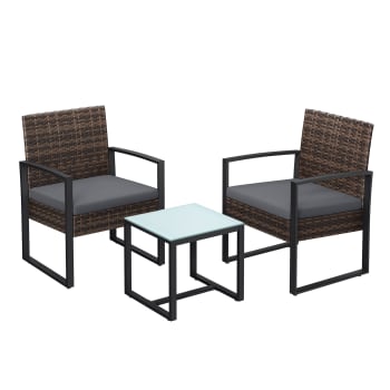 Salon de jardin extérieur 3 pièces 2 chaises et 1 table marron et gris
