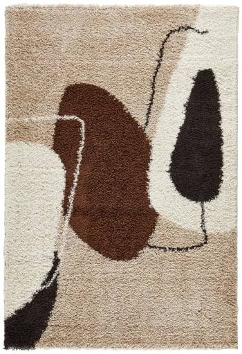 Palerme - Tapis shaggy à poils long à motif artistique - Marron - 200x280 cm
