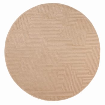Bianca - Tapis rond motif géométrique en relief - Beige - D120 cm