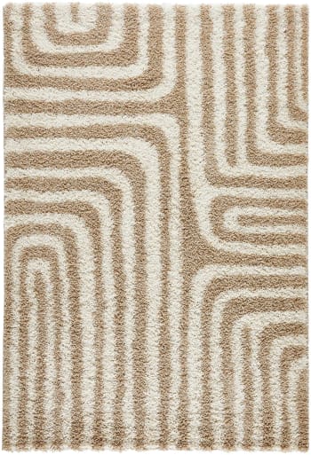 Olympe - Tapis shaggy à poils long à motif géométrique - Beige - 120x160 cm