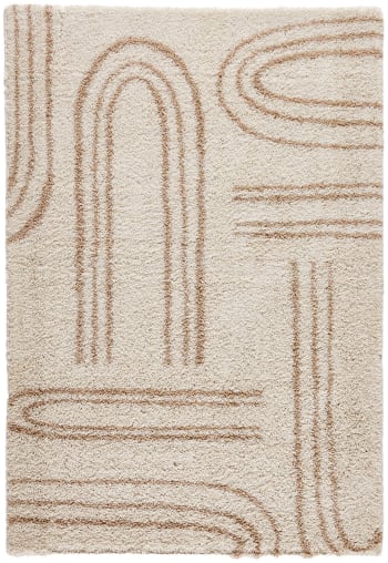 Olympe - Tapis shaggy à poils long à motif graphique - Beige - 80x140 cm