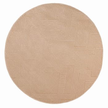 Bianca - Tapis rond motif géométrique en relief - Beige - D160 cm