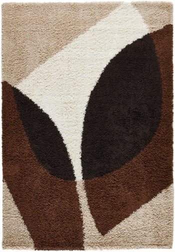 Palerme - Tapis shaggy à poils long à motif abstrait - Marron - 200x280 cm