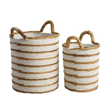 2 cestas de mimbre grande de fibra vegetal crudo y marrón l-s