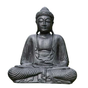 Statue bouddha assis position offrande noir 42 cm