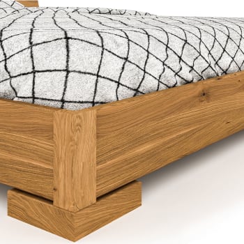 Lit en chêne massif clair avec tête de lit intégrée bois clair 160x200