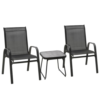 Outsunny - Set da giardino 3 pezzi tavolino e 2 sedie impilabili nero
