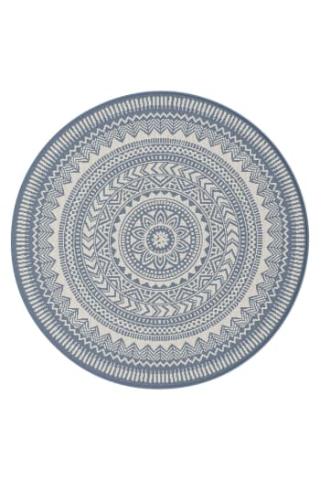 Mandala - Tapis rond design intérieur extérieur bleu 120 x 120