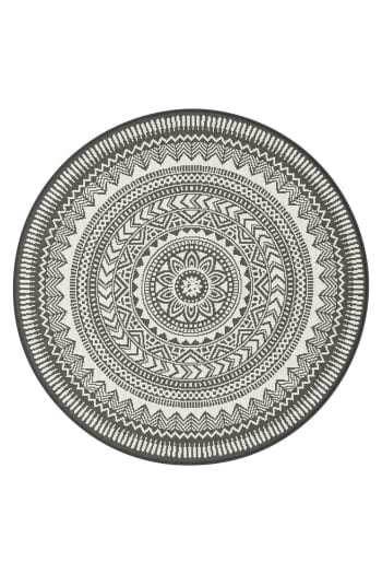 Mandala - Tapis rond design intérieur extérieur noir 120 x 120