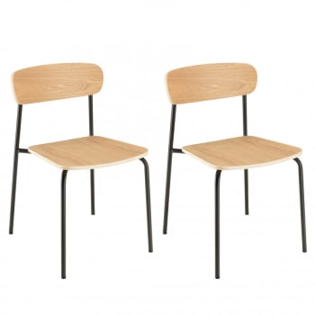 Augustin - Lot de 2 chaises « écolier » en bois de frêne pieds acier noir
