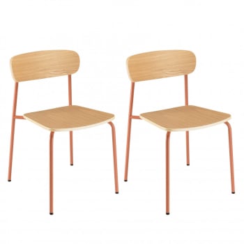 Augustin - Lot de 2 chaises « écolier » en bois de frêne et acier terracotta