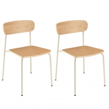 Augustin - Lot de 2 chaises « écolier » en bois de frêne pieds acier blanc