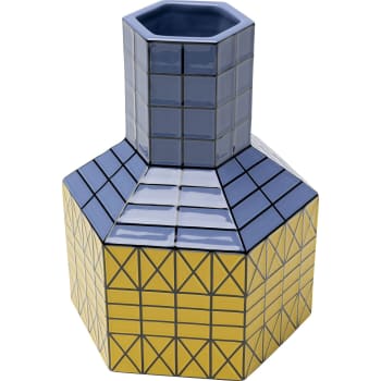 Magic - Vase en céramique bleue et jaune H23