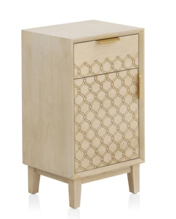 Table de chevet 1 tiroir et 1 porte en placage chêne et coloris beige