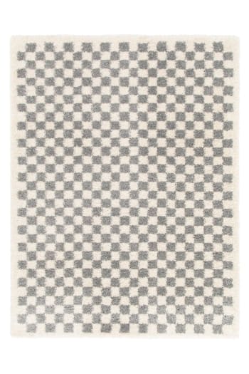 Checkers - Tapis à poil haut doux et confortable gris 120  x 170