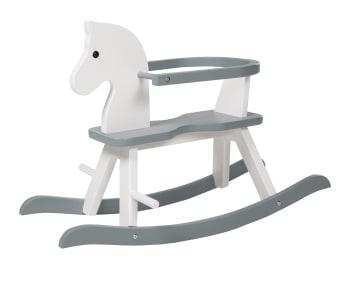 Cheval à bascule avec arceau amovible en bois blanc et gris