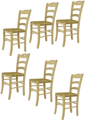 Cuore - Set 6 sedie struttura in faggio non trattato seduta paglia