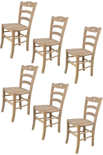 Cuore - Set 6 sedie struttura in faggio non trattato seduta legno