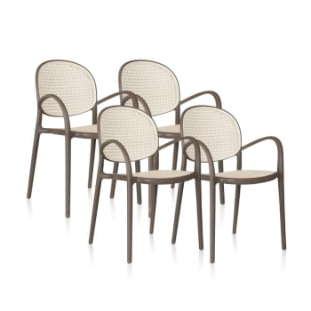 Pack 4 sillas exterior apilables, polipropileno, ratan, 56 x 85 x 48