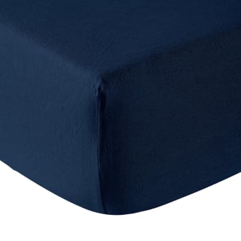 Lin lavé lina - Drap housse lin bleu de chine 160x200 cm