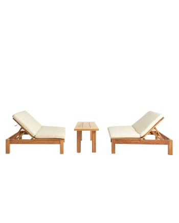 Isola - Pack double canapé avec table basse d'extérieur en bois d'iroko