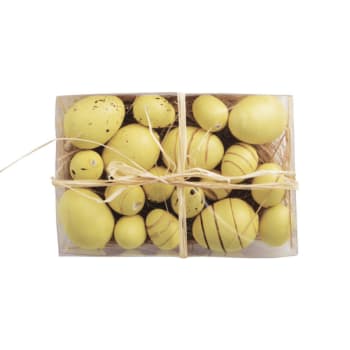 Pâques - Set de 18 oeufs de pâques en mousse jaune H18