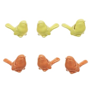 Pâques - Set de 6 oiseaux marque-places en porcelaine jaune et orange H3