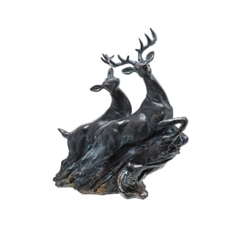 Noël - Estatua decorativa de ciervo y cierva de escayola negra h30
