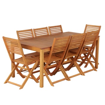 Sarno - Ensemble table et chaises  8 places en bois FSC 160 cm avec housse