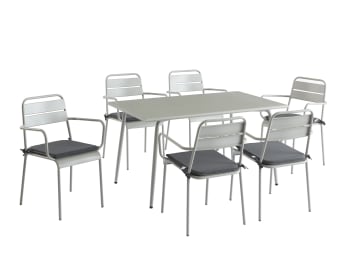 Pantone - Ensemble table 140 cm et 6 chaises de jardin gris glacier