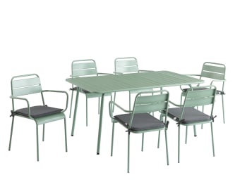 Pantone - Ensemble table 160 cm et 6 chaises de jardin vert menthe