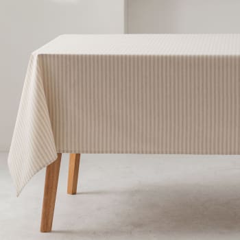 Rayas finas - Mantel impermeable 100% algodón tacto tela gris claro 140x200 cm