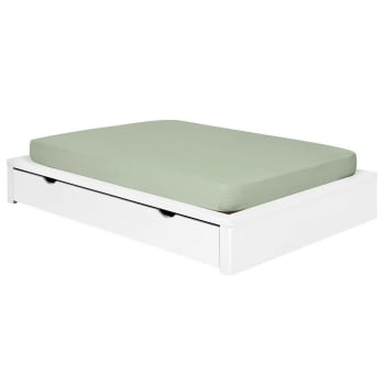 Gaston - Pack lit avec tiroir et matelas bois massif blanc 120x200 cm