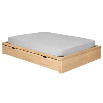 Gaston - Pack lit avec tiroir et matelas bois massif hêtre 160x200 cm