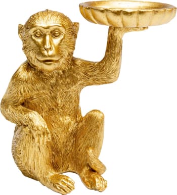 Monkey tealight holder - Dekofigur Affe mit Blatt für Teelicht, gold, H11cm