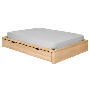 Gaston - Pack lit avec 2 tiroirs et matelas bois massif hêtre 160x200 cm