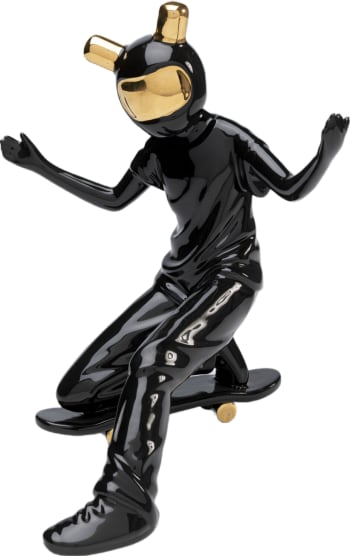 Estatuilla astronauta patinador de cerámica esmaltada negro 21cm