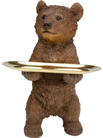 Butler standing bear - Statuette ourson avec plateau en polyrésine marron