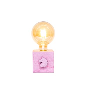 Lampe de chevet en béton rose avec sa licorne et ampoule à filament