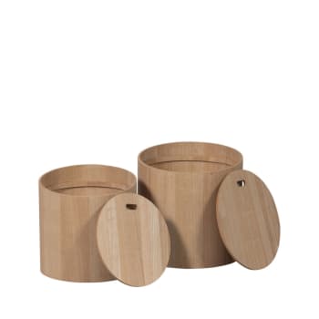 Vesper - Lot de 2 tables d'appoint rondes avec rangement en bois clair
