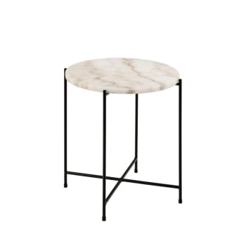 Tangara - Table d'appoint ronde en marbre D42cm marbre blanc