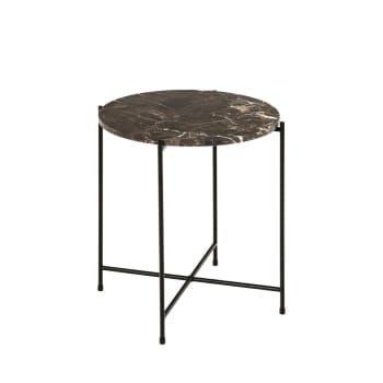 Tangara - Table d'appoint ronde en marbre D42cm marron