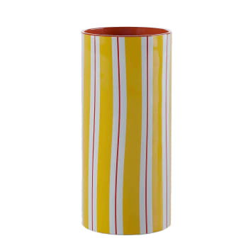 Orlando medium - Vase cylindrique à rayures jaune modèle medium 18cm