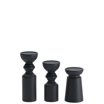 Boston - Set de 3 bougeoirs bois design, coloris noir 24cm