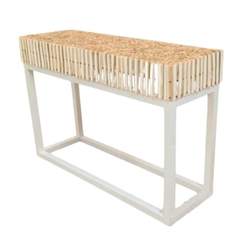 Bazil blanche - Console blanche en branches de teck et pieds en fer 80x120x39